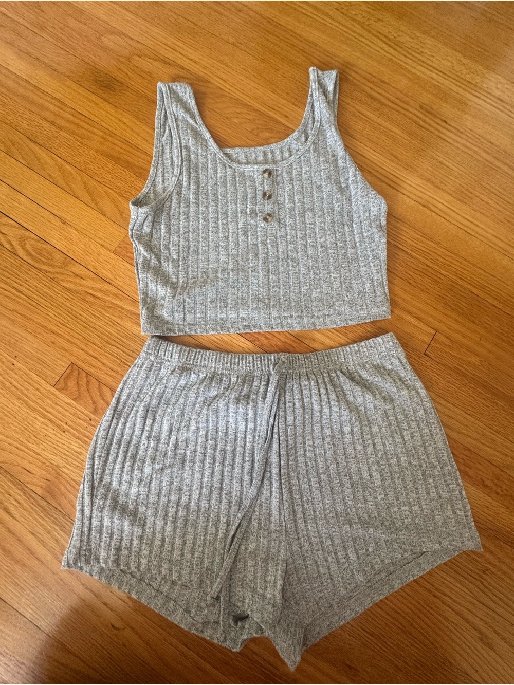 Ribbed Tank & Shorts Sleep Set - Light Gray